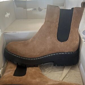 Marc Fisher Women’s Tan Suede Chelsea Boots with Lug Sole